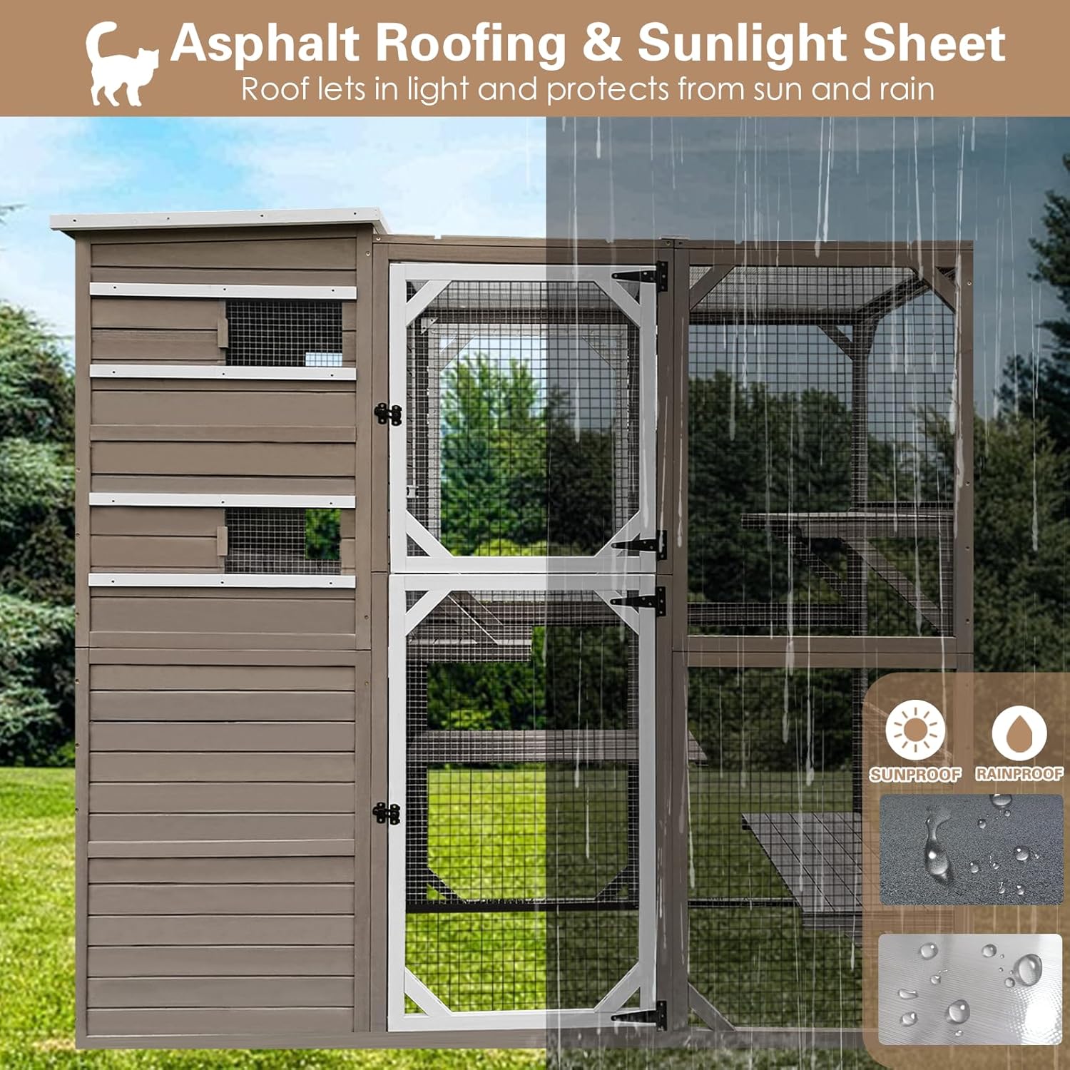 Catio Outdoor Cat Enclosure Cat Catio Cat House, Cat Cage Condo Indoor Playpen Kitty House Shelter with Multi Platforms, Waterproof Roof, Pull-Out Tray and 2 Resting Box