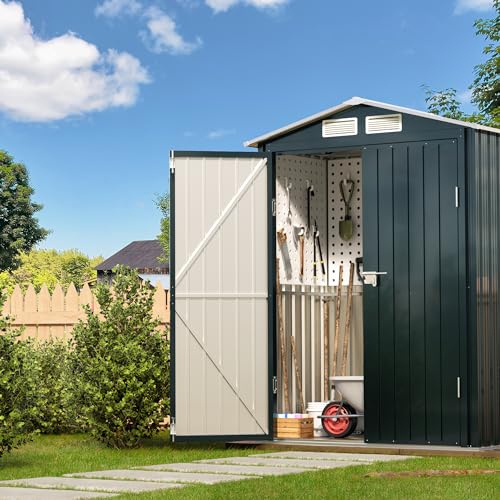10X12X7.5 FT Outdoor Steel Storage Shed with Lockable Doors, 2 Windows, Transparent Roof Panels (Wood Panels & Frame Floor Not Included), Ideal for Patio Storage,Garbage Can, Chicken Coop，Brown