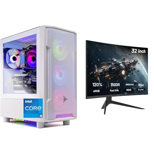 Skytech Archangel Gaming PC, Intel i5 14400F 2.5 GHz, RTX 4070 Super, 1TB NVME, 32GB DDR4 RAM, 650W Gold | 32-inch Curved Gaming Monitor 165Hz, QHD 2K, 2ms, 1500R VA Panel, FreeSync & G-Sync Support
