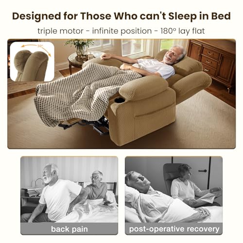 Power Lift Recliner Chair for Elderly - Triple Motor Lift Chairs - Infinite Position Adjust - Power Headrest - Heated & Massage - Lift Assist & 180° Lay Flat - Soft Plush Flannel (Grey)
