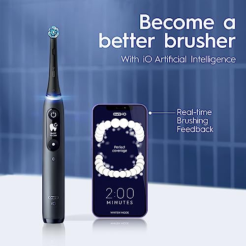 Oral-B iO Series 7 Rechargeable Electric Toothbrush with Visible Pressure Sensor to Protect Gums, 2 Minute Timer, 5 Cleaning Settings, 2 Replacement Toothbrush Heads, and Travel Case, Black