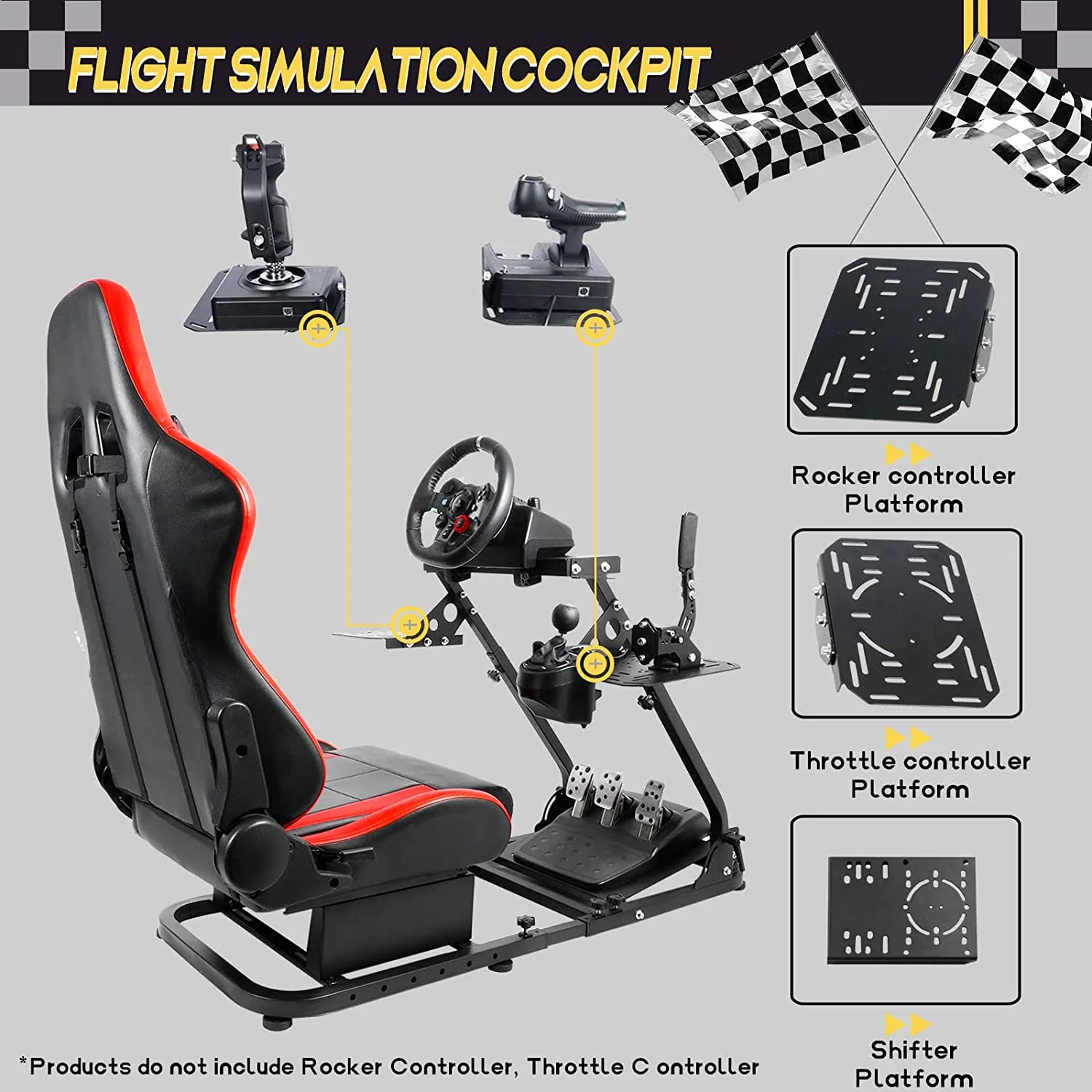 Marada Flight Racing Sim Cockpit with Game Seat Foldable Fit for HOTAS Warthog Thrustmaster Logitech