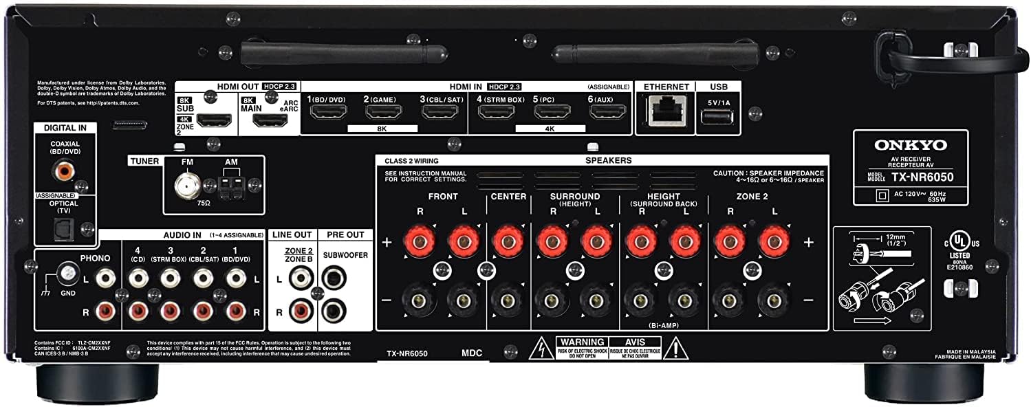 Onkyo TX-NR6050 7.2 Channel Network Home Theater | Smart AV Receiver | 8K/60, 4K/120Hz | 90W | HDR | VRR | DTS | Dolby Atmos | ALLM | QFT | Includes Kwalicable Micro SD Card & Cleaning Cloth