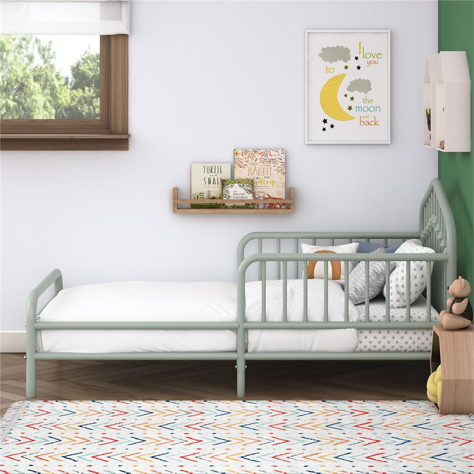 Pemberly Row Modern / Contemporary Metal Toddler Bed in Sage Green