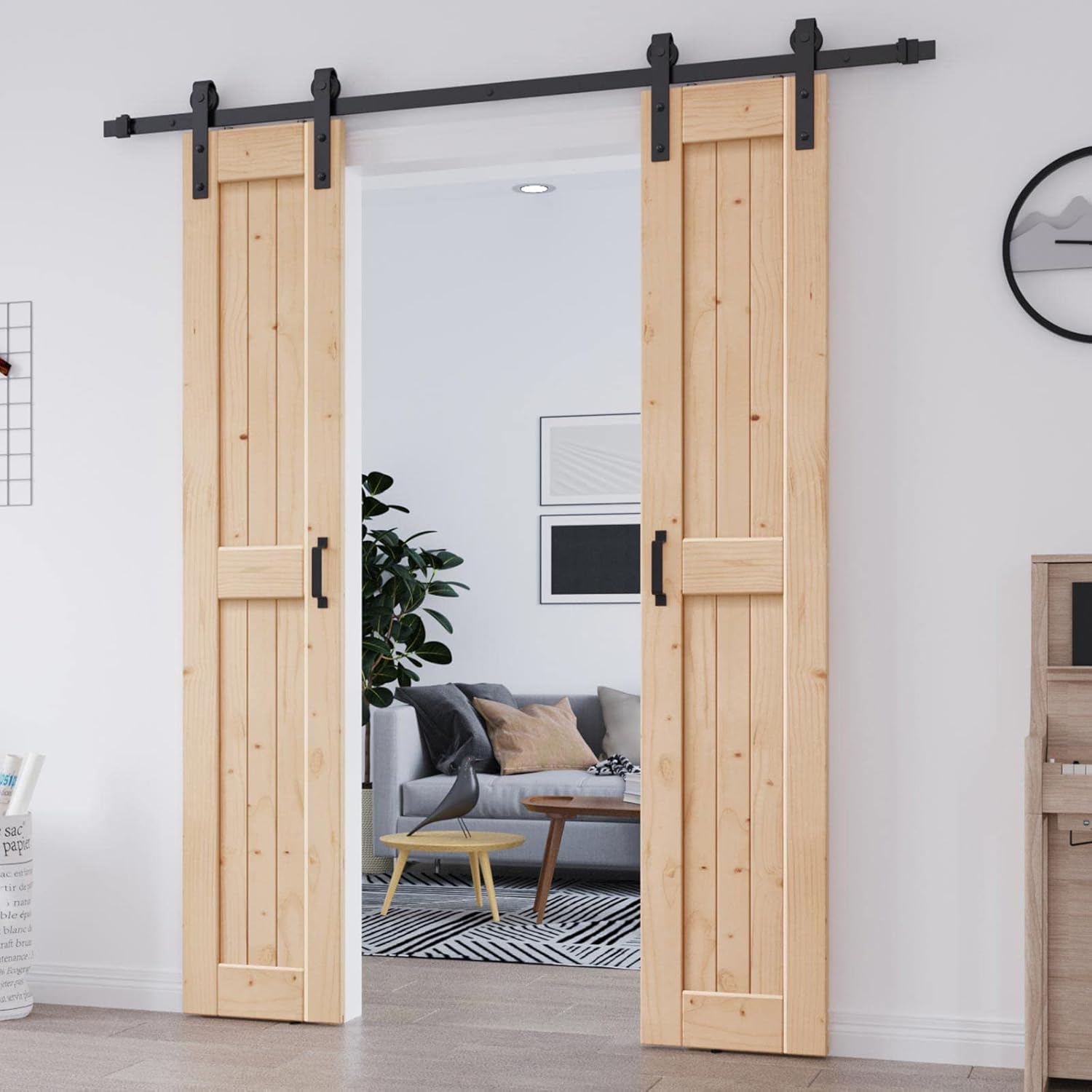 EaseLife 36in x 84in (Double 18in×84in Door) Barn Door with 6.6FT Sliding Door Hardware & Handle Included,DIY Assemblely,Easy Install,Apply to Interior Rooms & Storage Closet,H-Frame