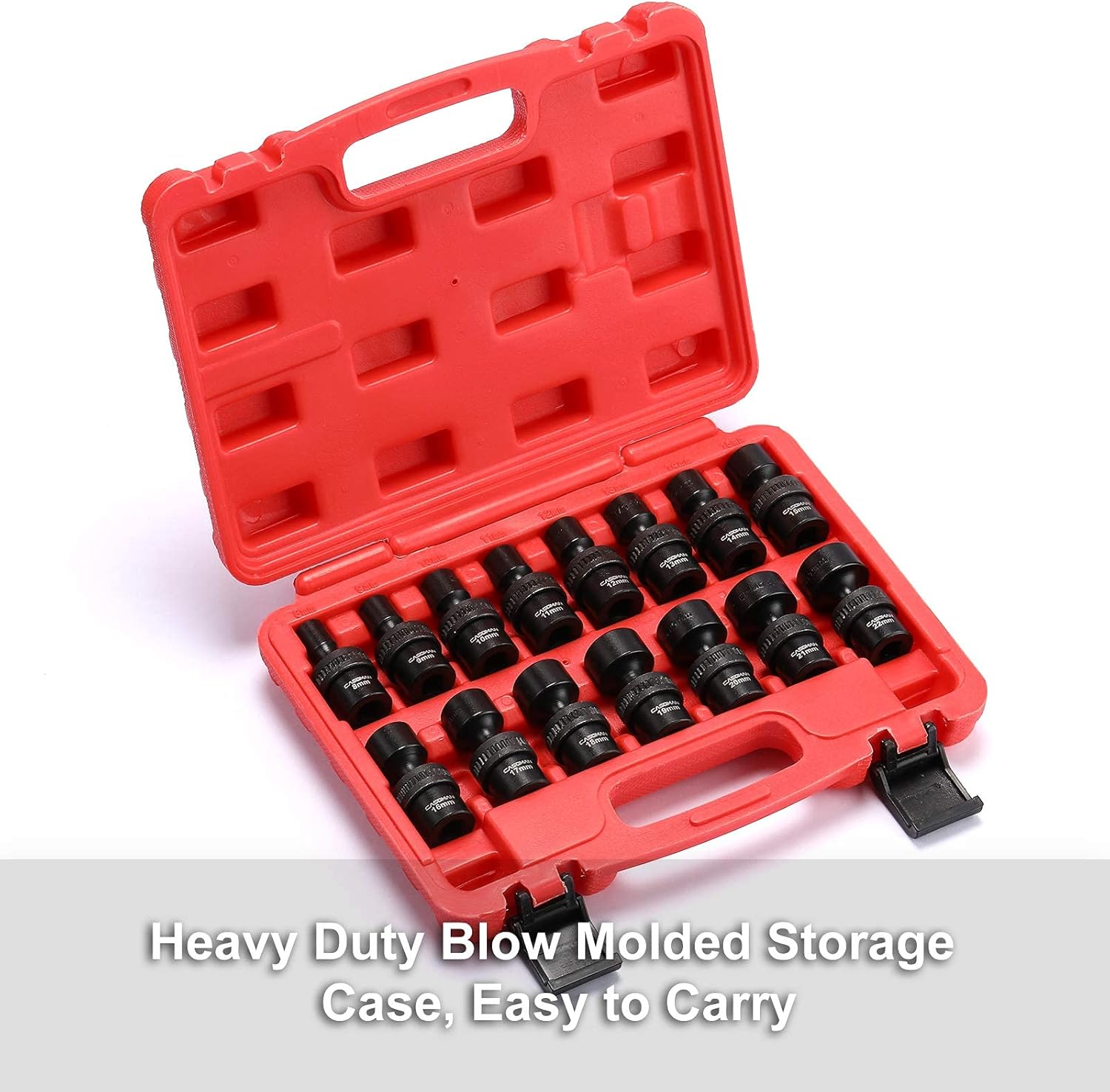 CASOMAN 15 PCS 3/8" Drive Shallow Universal Impact Socket Set, 6 Point, Metric,8-22mm