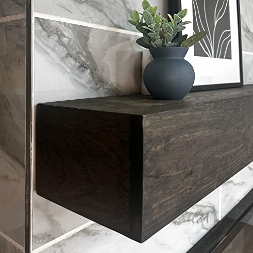 Modern Fireplace Mantel, Contemporary, Floating Mantle, Shelf, Hand Crafted, (Brown, 48Lx6Hx8D)