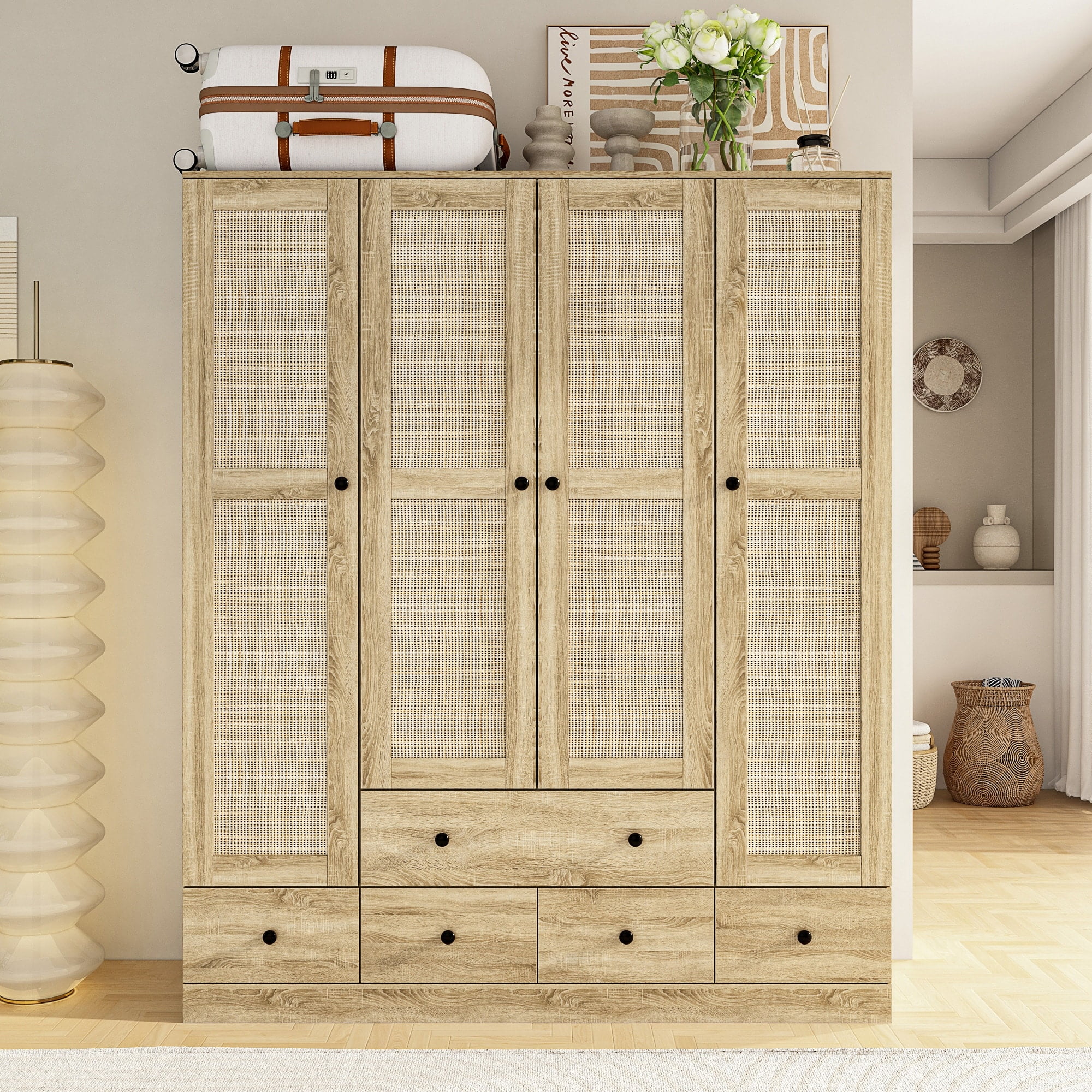 Wardrobe Armoire Closet 59"W Large Freestanding Wardrobe Cabinet White Wood