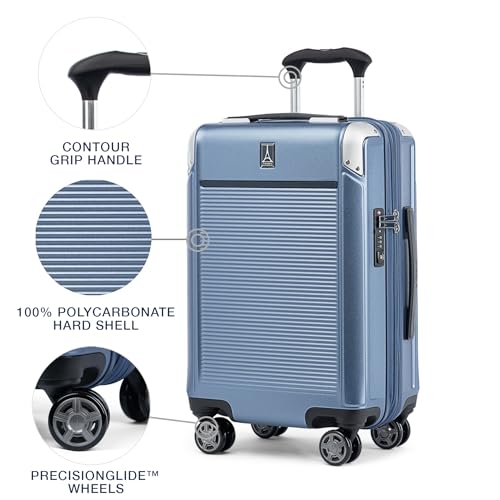 Travelpro Platinum Elite Hardside Expandable Carry on Luggage, 8 Wheel Spinner, TSA Lock, Hard Shell Polycarbonate Suitcase, Metallic Sand, Compact Carry on 20-Inch