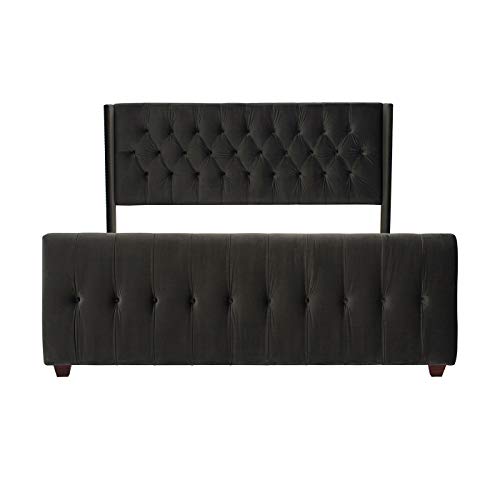 Jennifer Taylor Home David Collection Modern Upholstered Queen Size Size Bed Frame, Hand Tufted and Nailhead Trim, Silver Gray