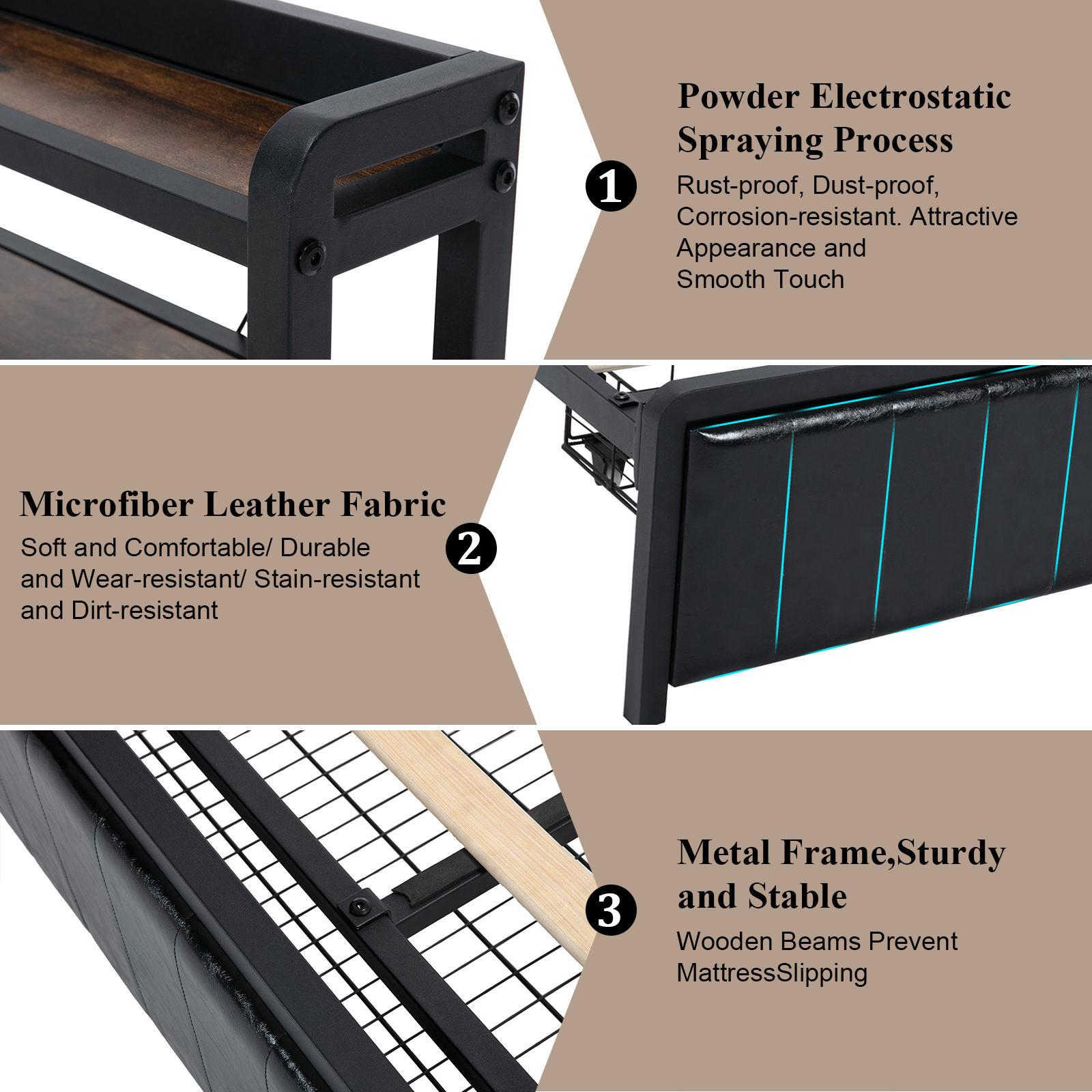 LoVinson Full Bed Frame with Storage Headboard and LED Sensor Lights, Upholstered Headboard with Charging Station, Metal Platform Bed with Drawers, Non-Slip, Noise-Free, Easy Assembly, Black