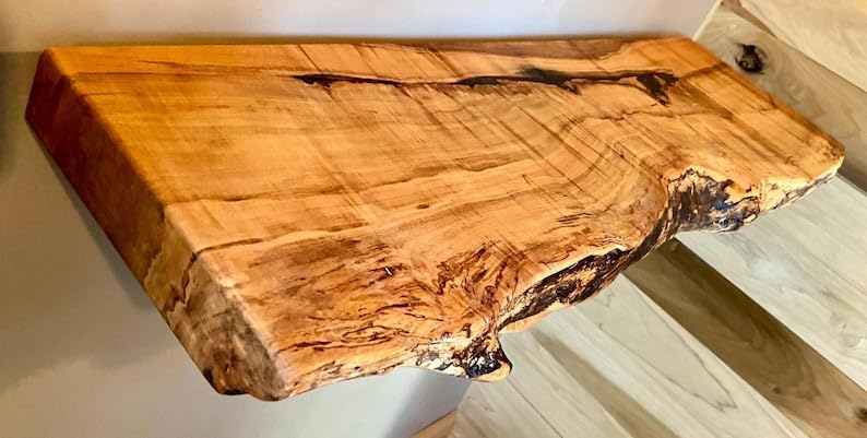 Customizable Live Edge Spalted Maple Floating Shelves, Wormy Maple Natural Edge Wood Shelf, Live Edge Ambrosia Maple, Live Edge Mantel (30",Standard)