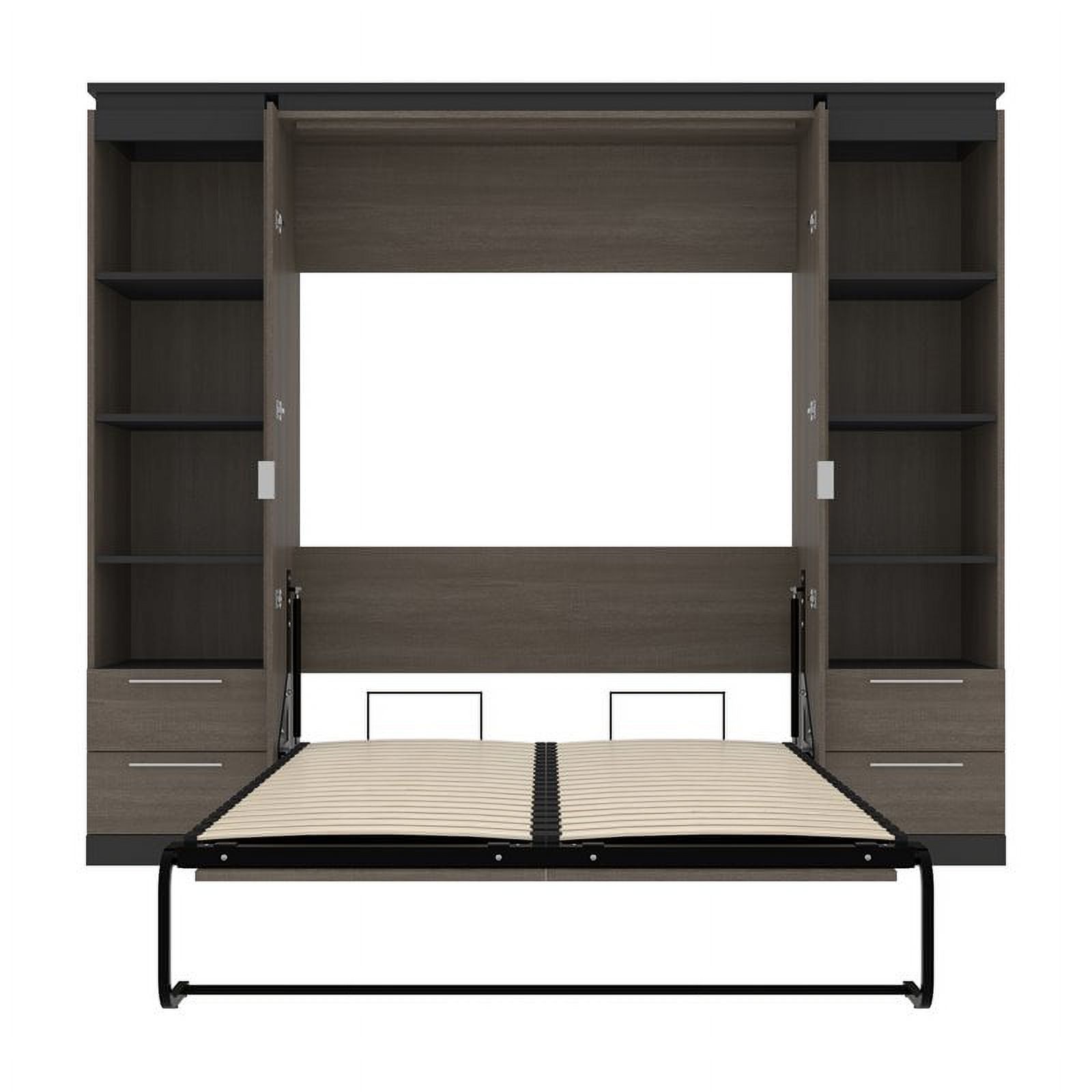 Atlin Designs 98" Full Murphy Bed and 2 Bookcases with Drawers in Bark Gray