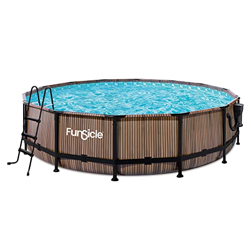 Funsicle 14' x 42" Oasis Designer Round Frame Above Ground Outdoor Swimming Pool Set with SkimmerPlus Filter Pump, Ladder, and Pool Cover, Gray