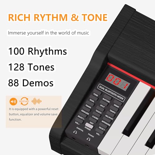 88 Key Fully Weighted Electric Piano Keyboard Hammer Action Full-size Digital Pianos for Beginners Adults Wooden Upright Piano with Sheet Music Stand Triple Pedal, Supports USB-MIDI Black