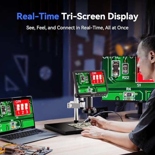 TOMLOV TM4K Max 4K Digital Microscope 2000x, 52MP Spin Arm Soldering Microscope for Adults, 10.1" HDMI Electronics Repair Microscope with Ring Light, Larger Base LCD Coin Microscope Full View, 64GB