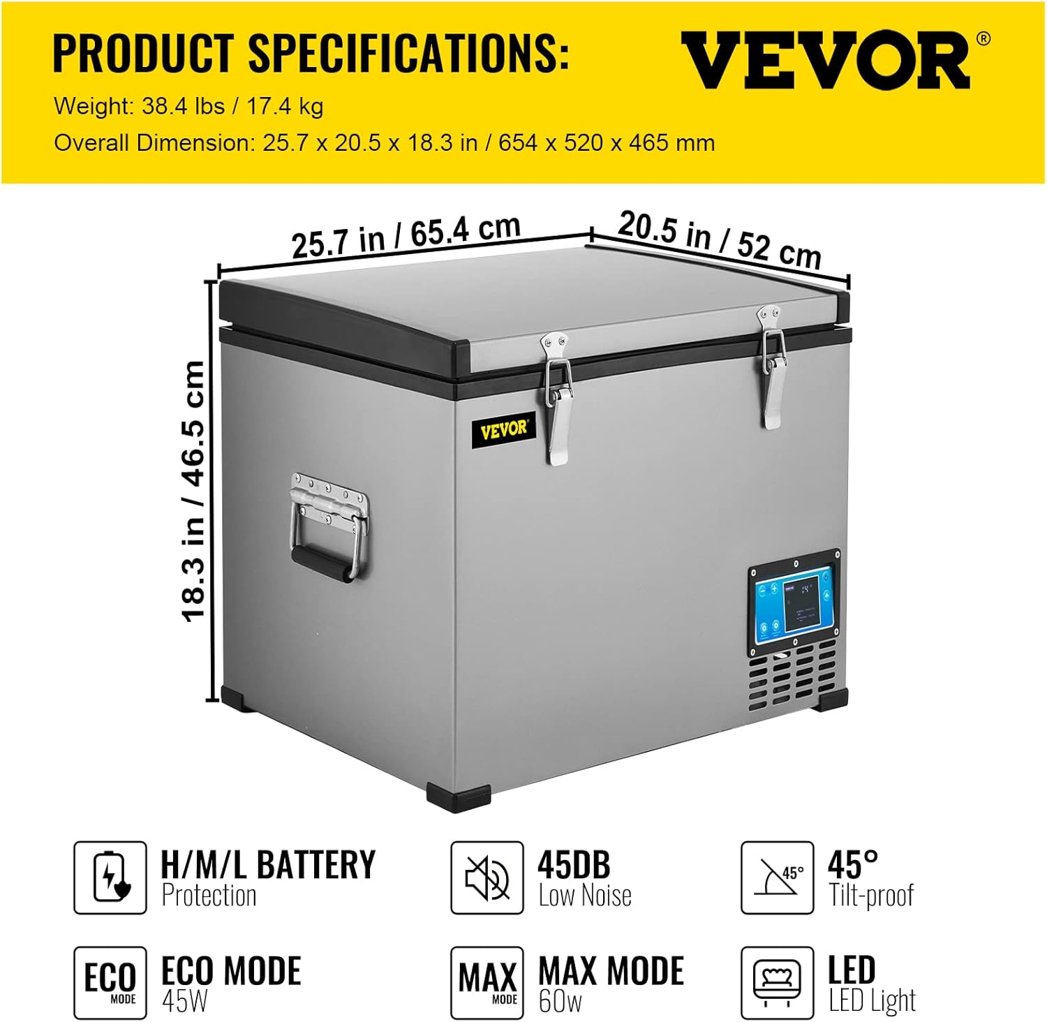 VEVOR Portable Refrigerator 48 Quart,12 Volt Refrigerator with Compressor,Metal Shell Chest Refrigerator,-4℉ to 68℉,DC 12/24V, AC 110-240V（Home & Car Use）
