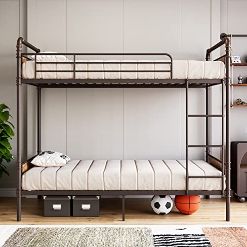 IDEALHOUSE Metal Bunk Bed Twin Over Twin, Twin Bunk Beds, Heavy Duty Twin Size Metal Bunk Bed with High Guardrail & Ladders, Convertible Bunk Beds for Kids Adults, No Box Spring Needed