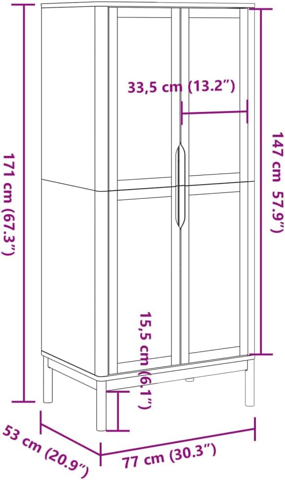 vidaXL Wardrobe Floro - Solid Pine Wood, White Finish, 30.3"x20.9"x67.3", Spacious Storage with Clothes Rail and Practical Doors