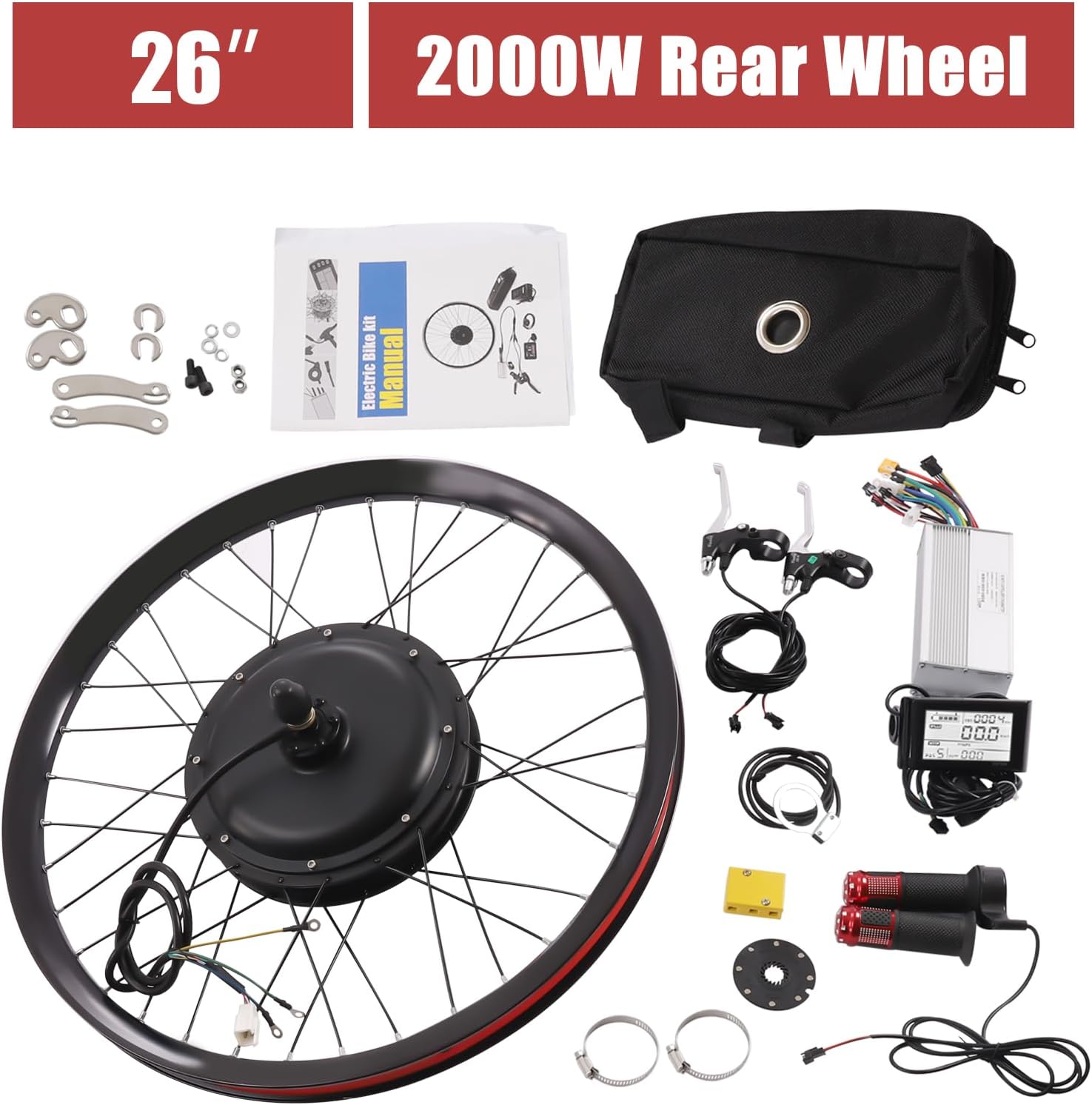Electric Bicycle Wheel Kit Front/Rear Wheel Hub Motor Electric Bike Conversion Kit, E-Bike Brushless Gear Motor Powerful Hub Motor Waterproof w/LCD Display