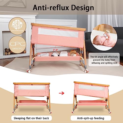 Baby Bassinet, Bedside Bassinet for Baby, 6 Height Adjustable Baby Bed, 3 in 1 Bassinet Bedside Sleeper with Wheels, Mosquito Net, Portable Bedside Crib for Infant/Baby/Newborn (Light Grey)