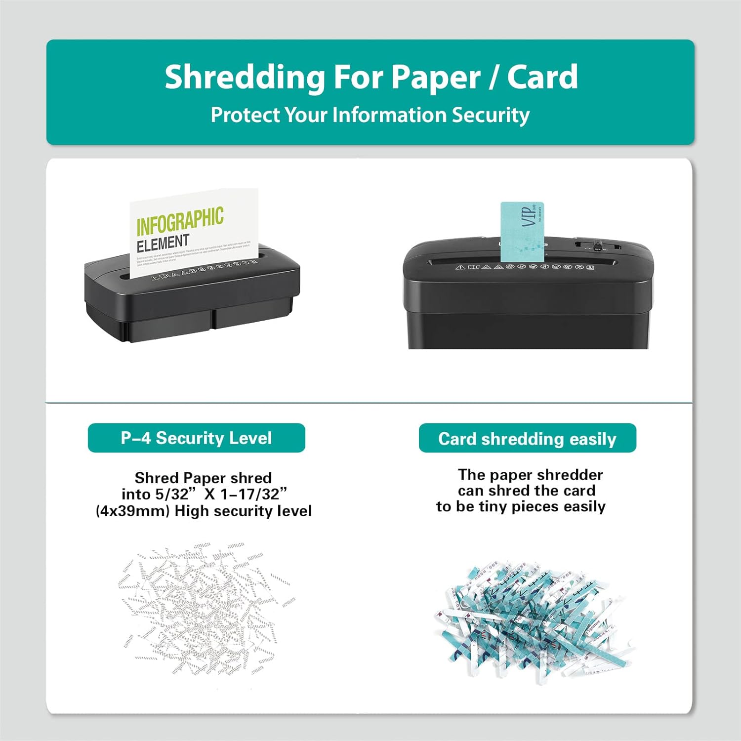 Woolsche Home Office Shredders C220P 6-Sheet Cross Cut Removable, Low Noise Desktop Paper Shredder with Security Lock, P-4 Security Level Shreds Paper/Credit Card