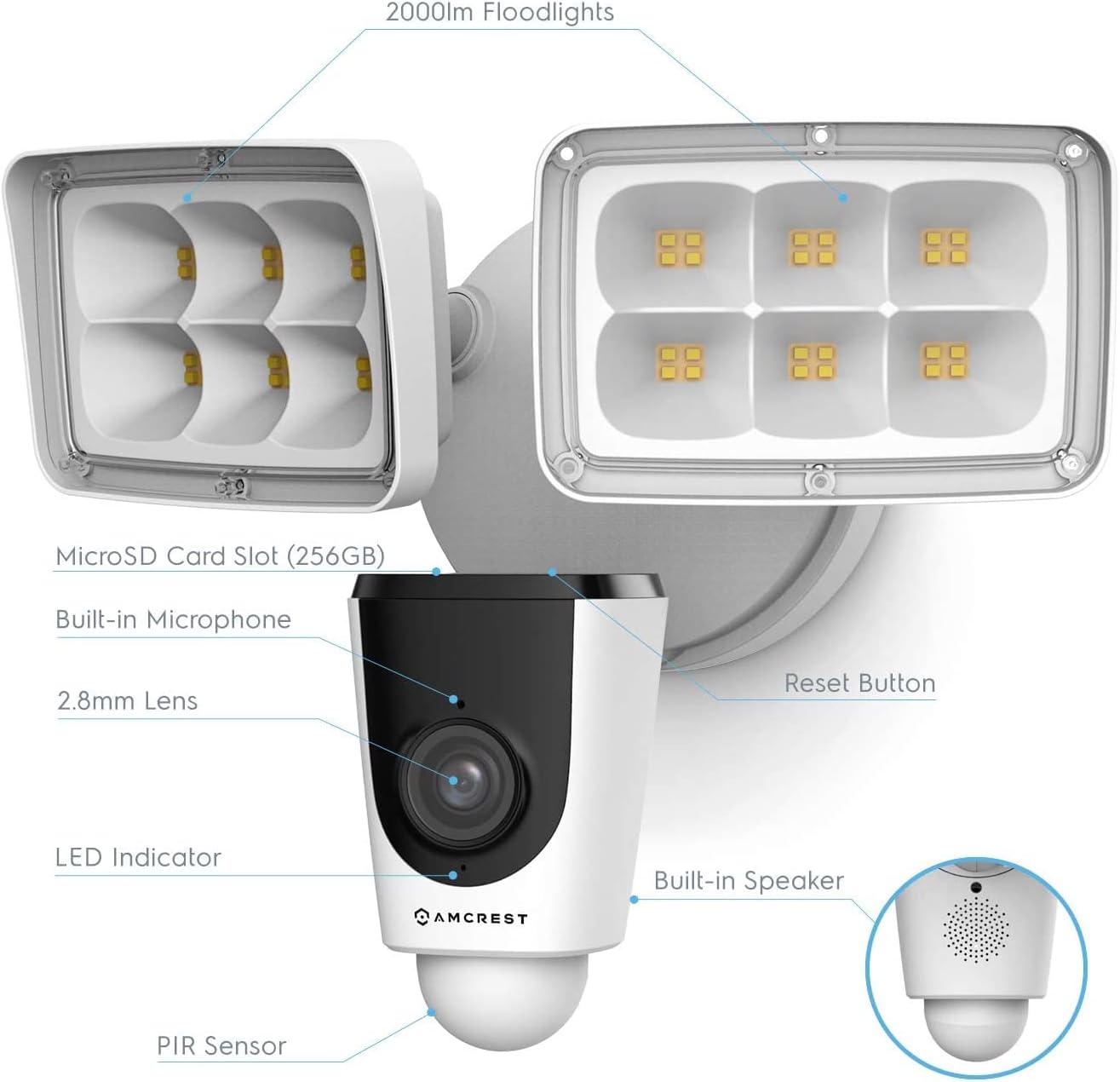 Amcrest Floodlight Camera, Smart Home 1080P Security Outdoor Camera Wireless WiFi with Flood Light, Built-in Siren Alarm, 114�� View, IP65 Waterproof, MicroSD & Cloud Storage, ASH26-W