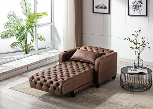 Indoor Oversized Chaise Lounger, Chaise Indoor Convertible Bed with Wireless Charging, Modern Indoor Polyester Upholstered Sofa Recliner Lounge Chair, Chaise Sofa Bed (Dark Grey)
