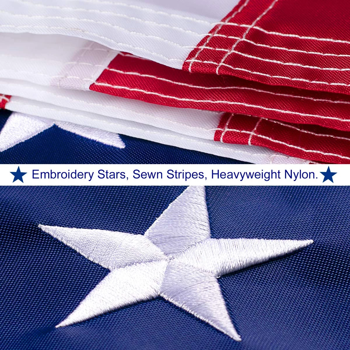 American Flag 10x15 FT Outdoor - USA Heavy duty Nylon US Flags with Embroidered Stars, Sewn Stripes and Brass Grommets