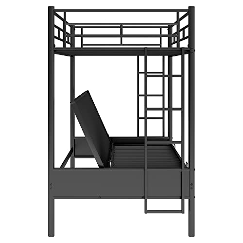 Harper & Bright Designs Twin over Futon Bunk Bed,Metal Bunk Bed with Futon can easy conversion to Twin Over Full Bunk Beds, Futon Bunk Bed with Guardrails and 2 Ladders for Kids Teens, Black