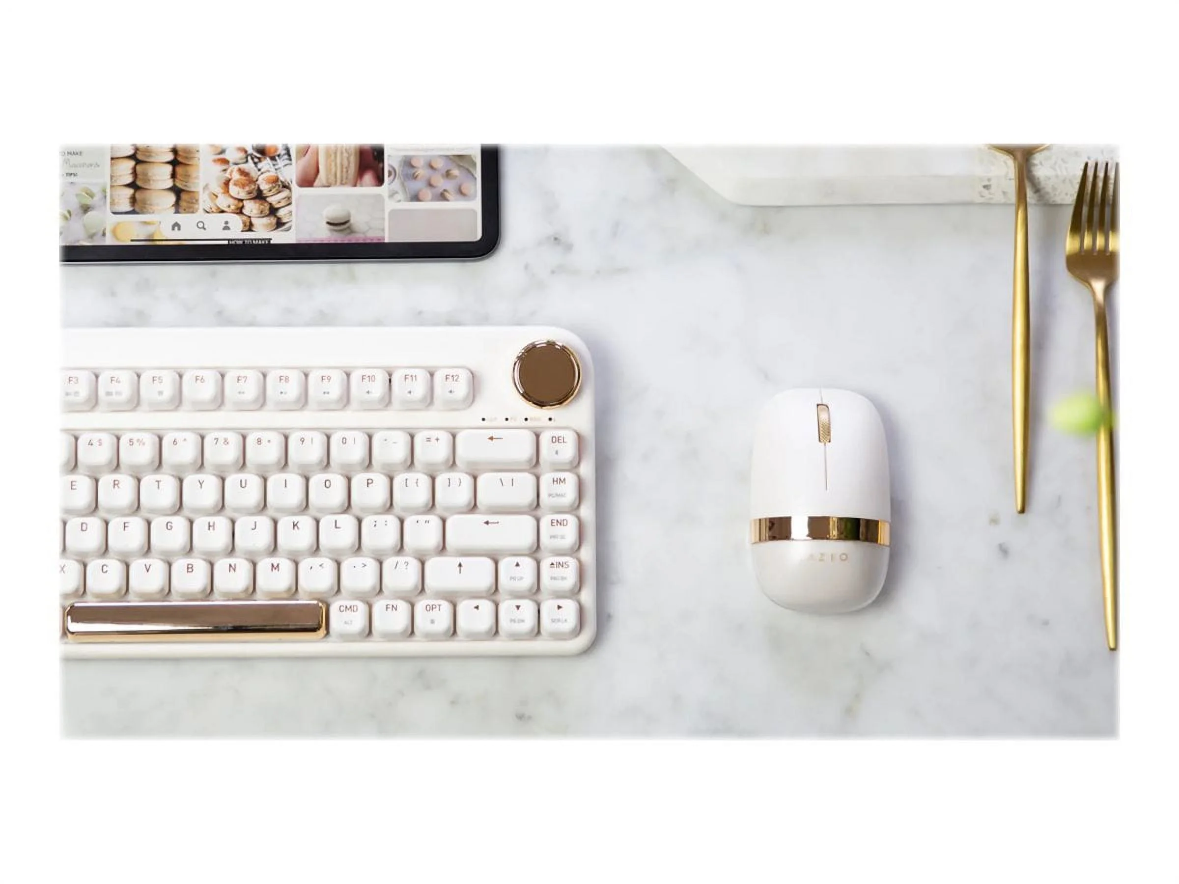 Azio IZO - Keyboard - backlit - wireless - USB-C, Bluetooth 5.0 - QWERTY - US - key switch: Gateron Blue - blossom white
