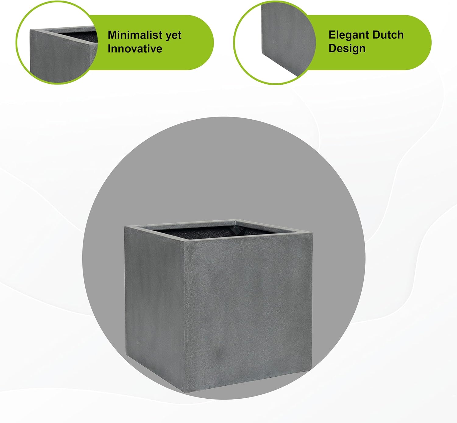 Block XL Fiberstone Indoor Outdoor Modern Grey Square Planter, Extra Large, 24 Inch Tall