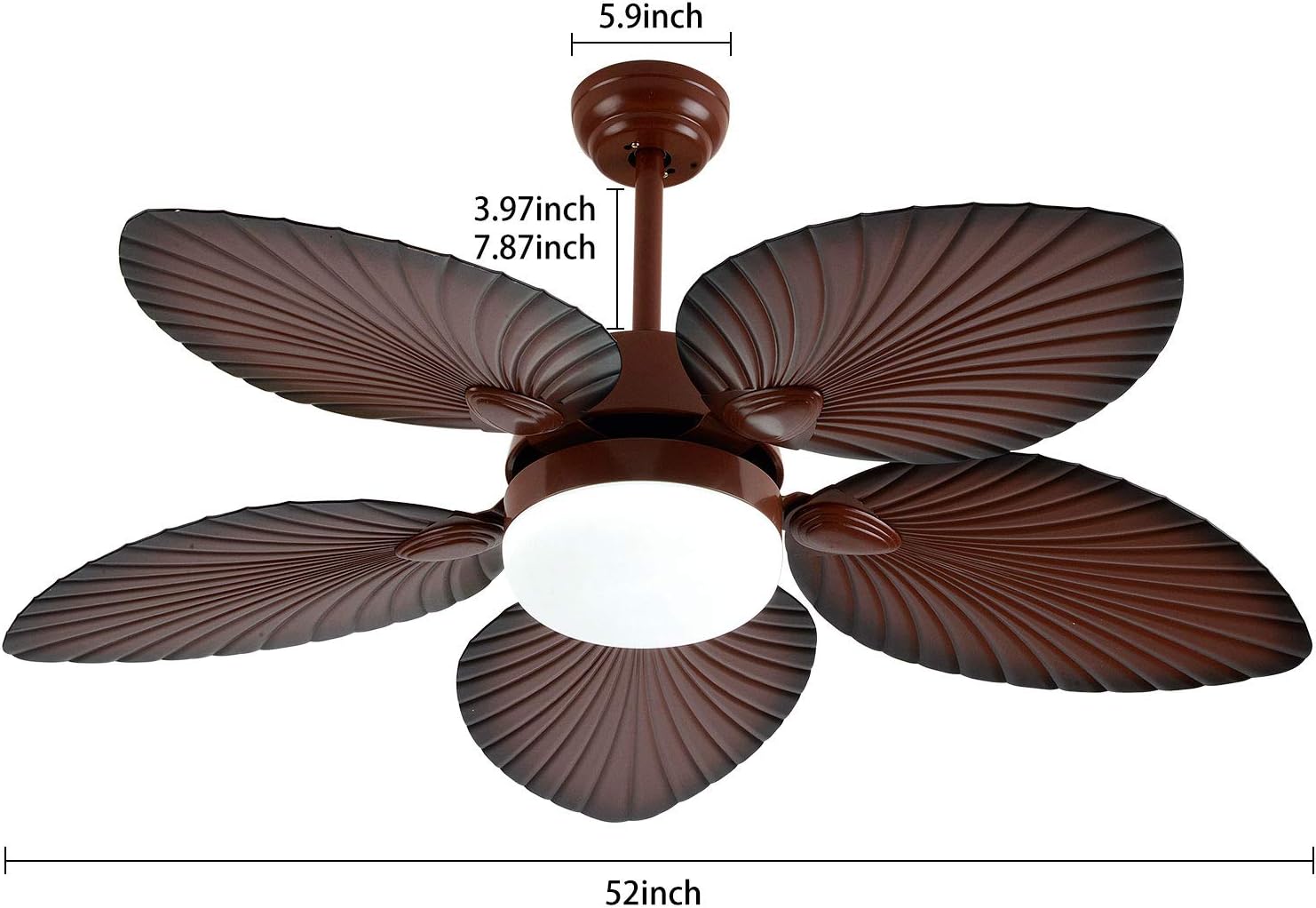 Tropical Ceiling Fans with LED Light 52 Inch Palm Leaf Fanlight 5 ABS Palm Blades 3-Speed&3 Color Changes Chandelier Lighting Fixture w/Remote for Bedroom Restaurant Kitchen Bedroom Living Room