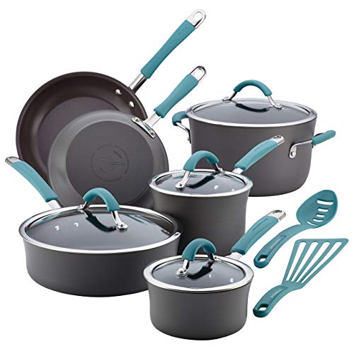 Rachael Ray Cucina Dishwasher Safe Hard Anodized Nonstick Cookware Pots and Pans Set, 12 Piece