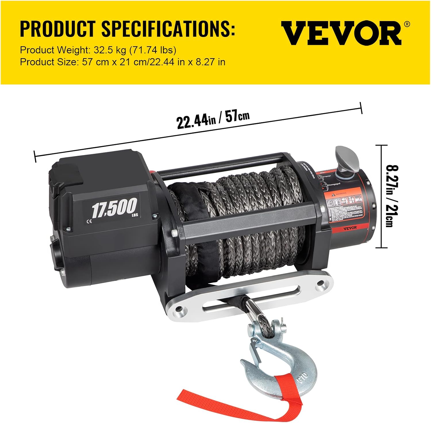 VEVOR Truck Winch 17500lb Load Capacity Synthetic Rope 12V Power Winch with Wireless Remote Control, Powerful Motor for ATV UTV Off Road