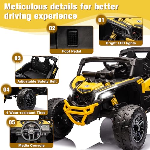 SOAR 24V Ride On Toys - UTV for Kids, 2 Seats Remote Control, 4 Wheeler Quad Off-Road, 7AH Battery Powered 2WD/4WD, Licensed Can-Am, Parental Mode, Orange