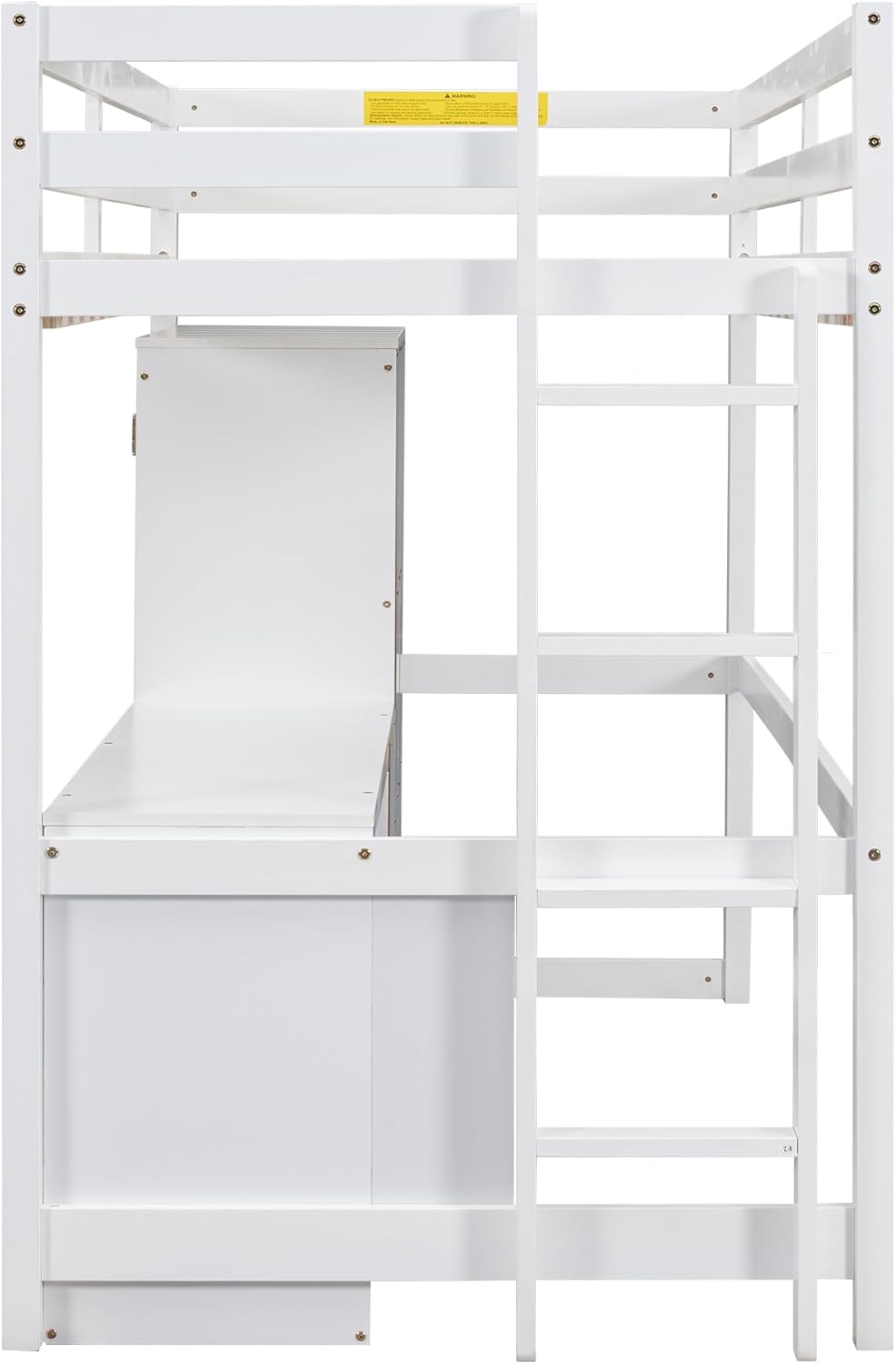 Twin Size Wood Loft Bed with Wardrobe, Desk and Storage Drawers, Versatile Wooden Loft Bed Frame with Large Storage Space for Kids, Boys and Girls, Space-Saving Design, Twin, White
