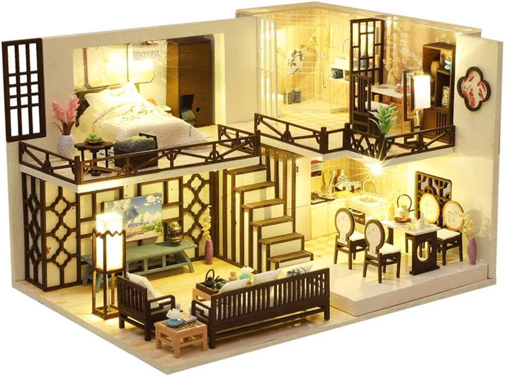 Dollhouse Miniature with Furniture, DIY Dollhouse Kit Plus Dust Proof and Music Movement, 1:24 Scale Creative Room for Valentine's Day Gift Idea