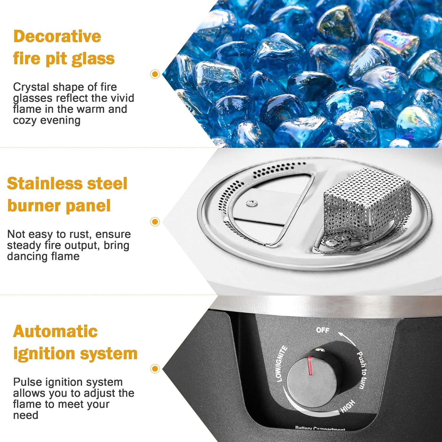BALI OUTDOORS 15 inch Round Gas Fire Pit, Patio Fireplace, Propane Fire Column with Blue Fire Glass for Outdoor Backyard Garden