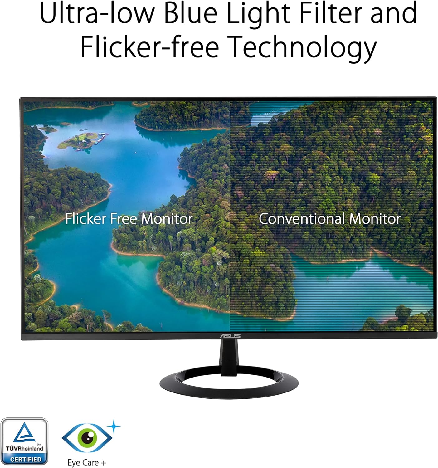 ASUS 27” (27-inch viewable) Eye Care Monitor (VZ27EHF) - Full HD (1920 x 1080), IPS, 100Hz, 1ms, Frameless, Adaptive-Sync, HDMI, Low Blue Light, Flicker Free, Ultra-Slim profile, 3 year warranty