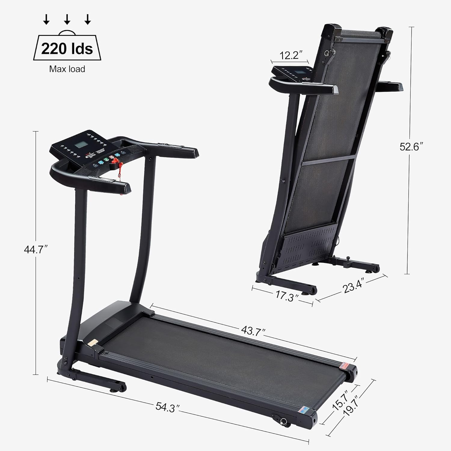 Treadmill - 2.5 HP Folding Treadmill, Easy to Move, with 3-Speed Incline Adjustment and 12 Preset Programs, 3 Countdown Modes, Heart Rate, Bluetooth, etc. Suitable for Home and Gym