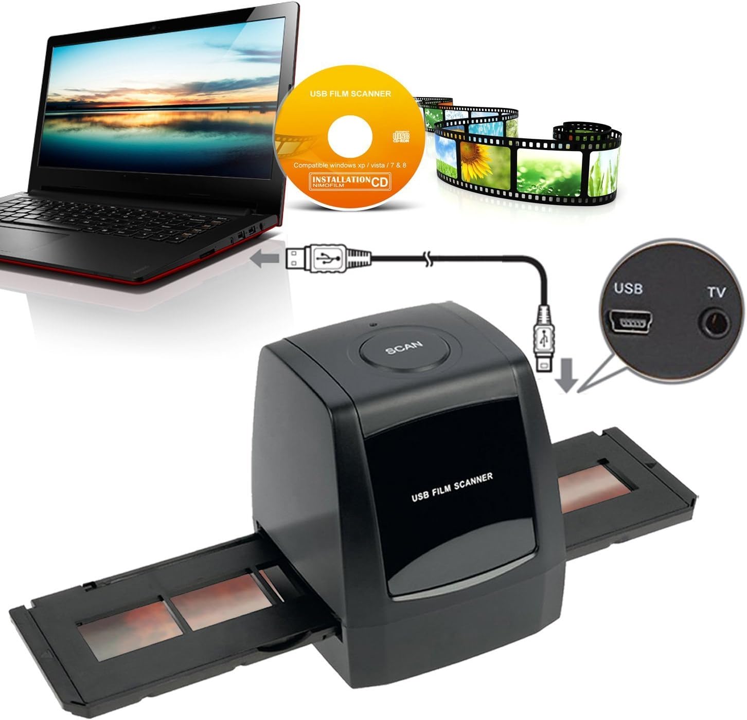 DIGITNOW!Film Scanner Convert 35mm/135 Negatives and Slides to Digital Format,Support XP/Vista/Windows7 .8.10(Not Support Mac)