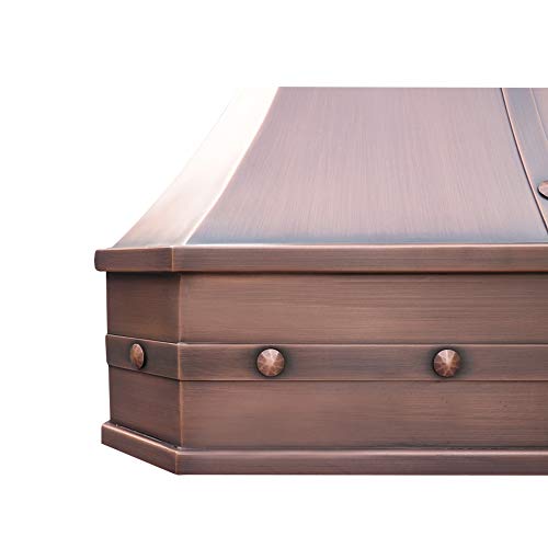 SINDA Handcrafted Copper Range Hood with Professional Liner Insert, Stainless Steel Vent, LED Lights & Baffle Filters, H3STR