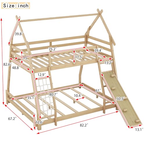 Twin House Loft Bed with Removable Storage Shelves, Wooden House Roof Frame with Under Bed Shelving Storage Unit, Guardrails and Ladder, 82" H House Loft Bed Frame for Kids Teens (Gray * 139)