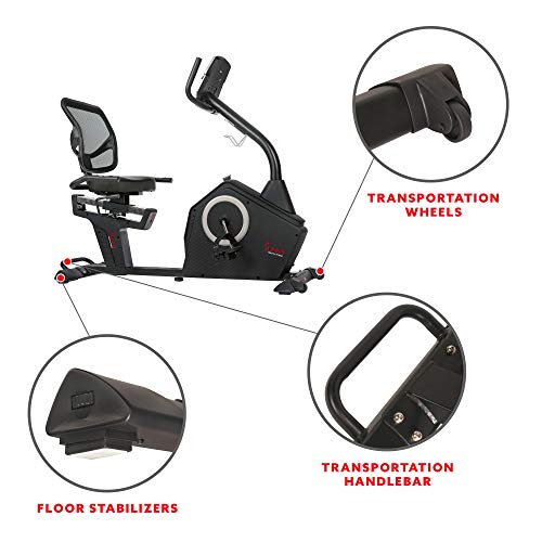 Sunny Health & Fitness Magnetic Resistance Recumbent Bike with Optional Exclusive SunnyFit™ App and Smart Bluetooth Connectivity