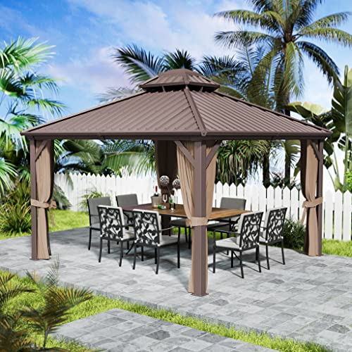 Kozyard 10'x10' Hardtop Gazebo - Permanent Metal Pavilion with Netting and Shaded Curtains for Patio, Backyard, and Deck - Galvanized Steel Outdoor Aluminum Canopy, Double Roof Gazebo (Dark Gray)
