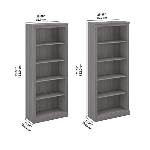 Bush Furniture Saratoga Tall 5 Shelf Bookcase - Set of 2, 30W, Modern Gray