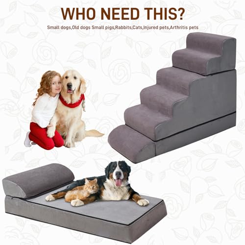 30-36 inches High Foam Dog Stairs & Steps for High Beds Tall, LitaiL 30inch 6 Tier Pet Stairs/Steps for High Beds Large Dogs, Non-Slip Dog Ramps for Small Dogs, for Older Dogs/Cats Injured
