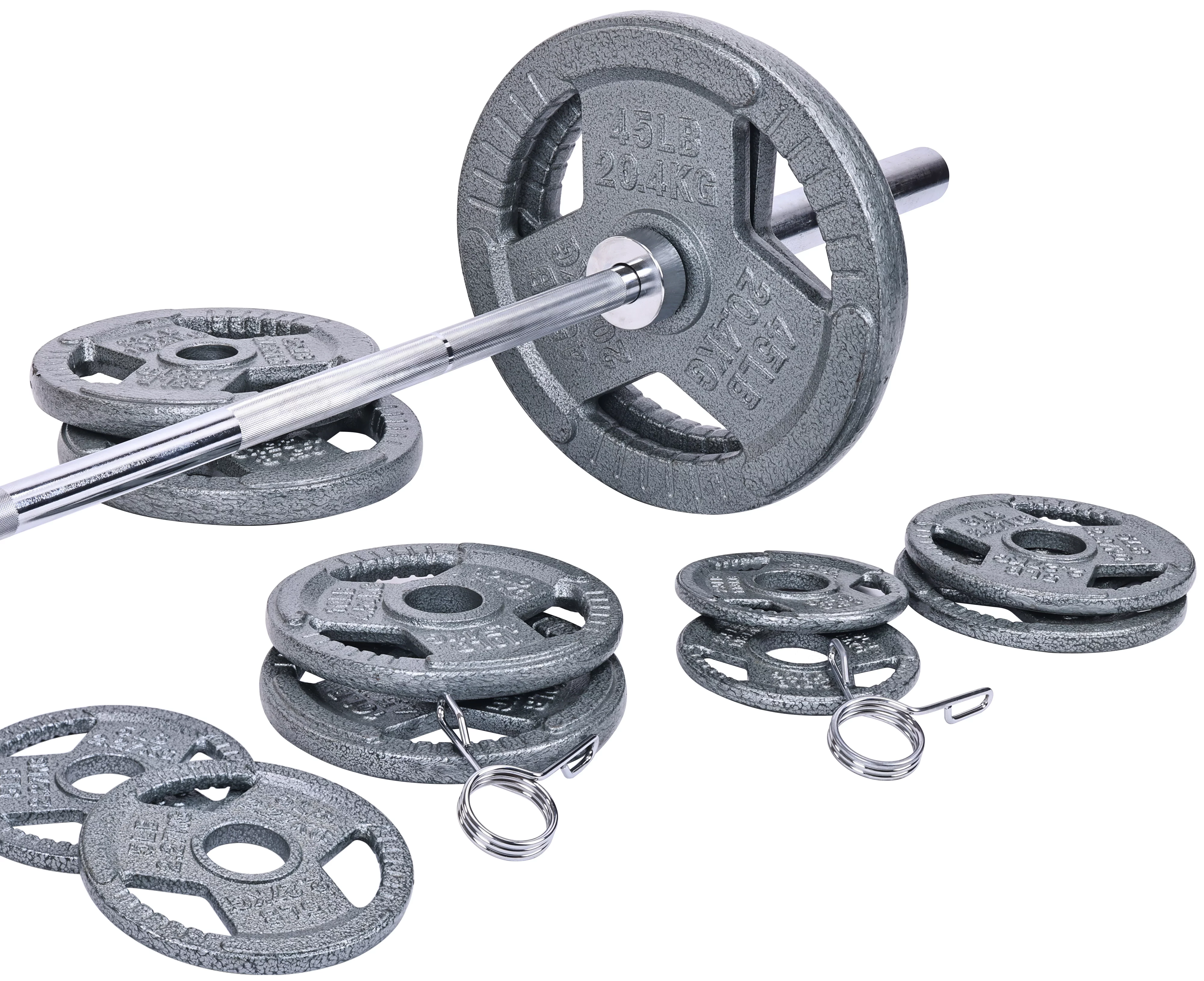 BalanceFrom Cast Iron Olympic Weight Including 7FT Olympic Barbell and Clips, 300-Pound Set (255 Pounds Plates + 45 Pounds Barbell), Multiple Packages