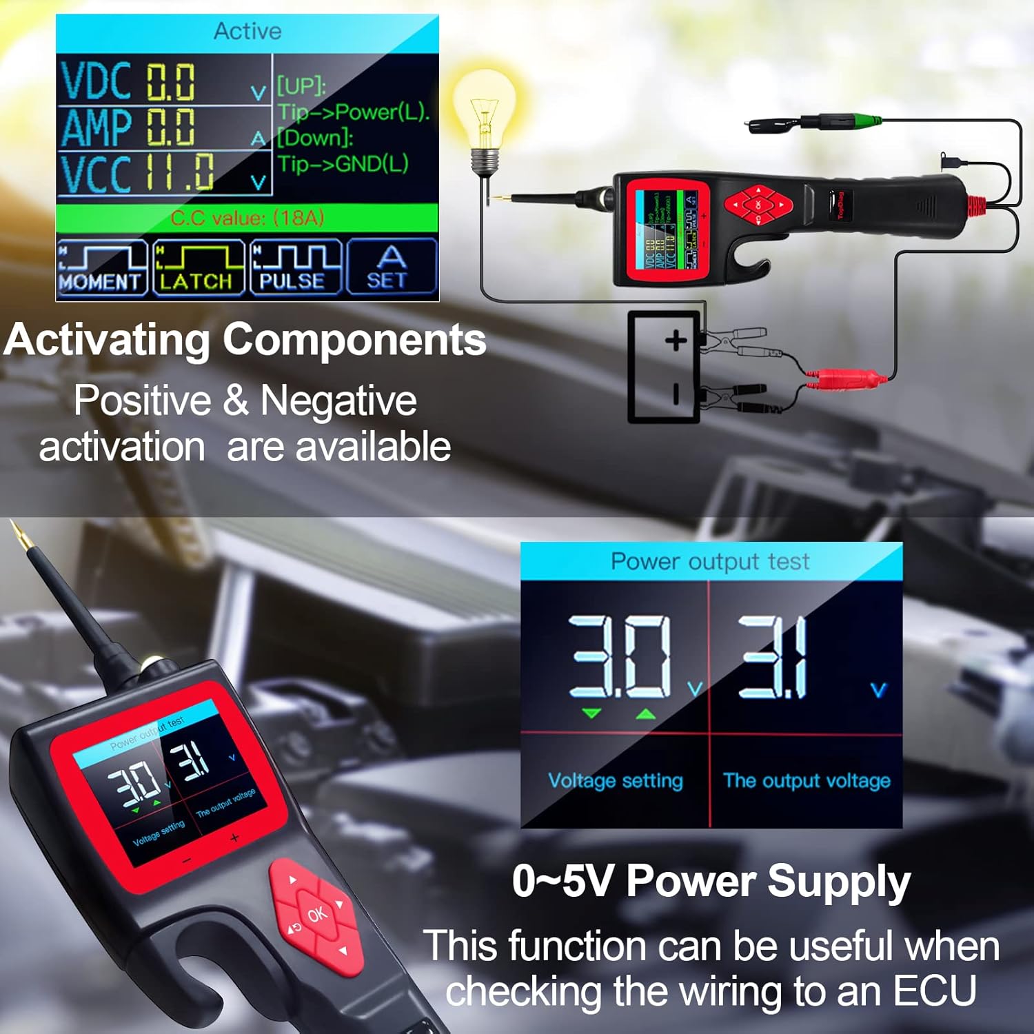 TopDiag P200 Automotive Circuit Tester, Power Circuit Probe Kit, 9~30V with Multimeter/Relay/Fuel Injector Tester/Activating Component/0~5V Power with 20ft Cable for 12V 24V Vehicle
